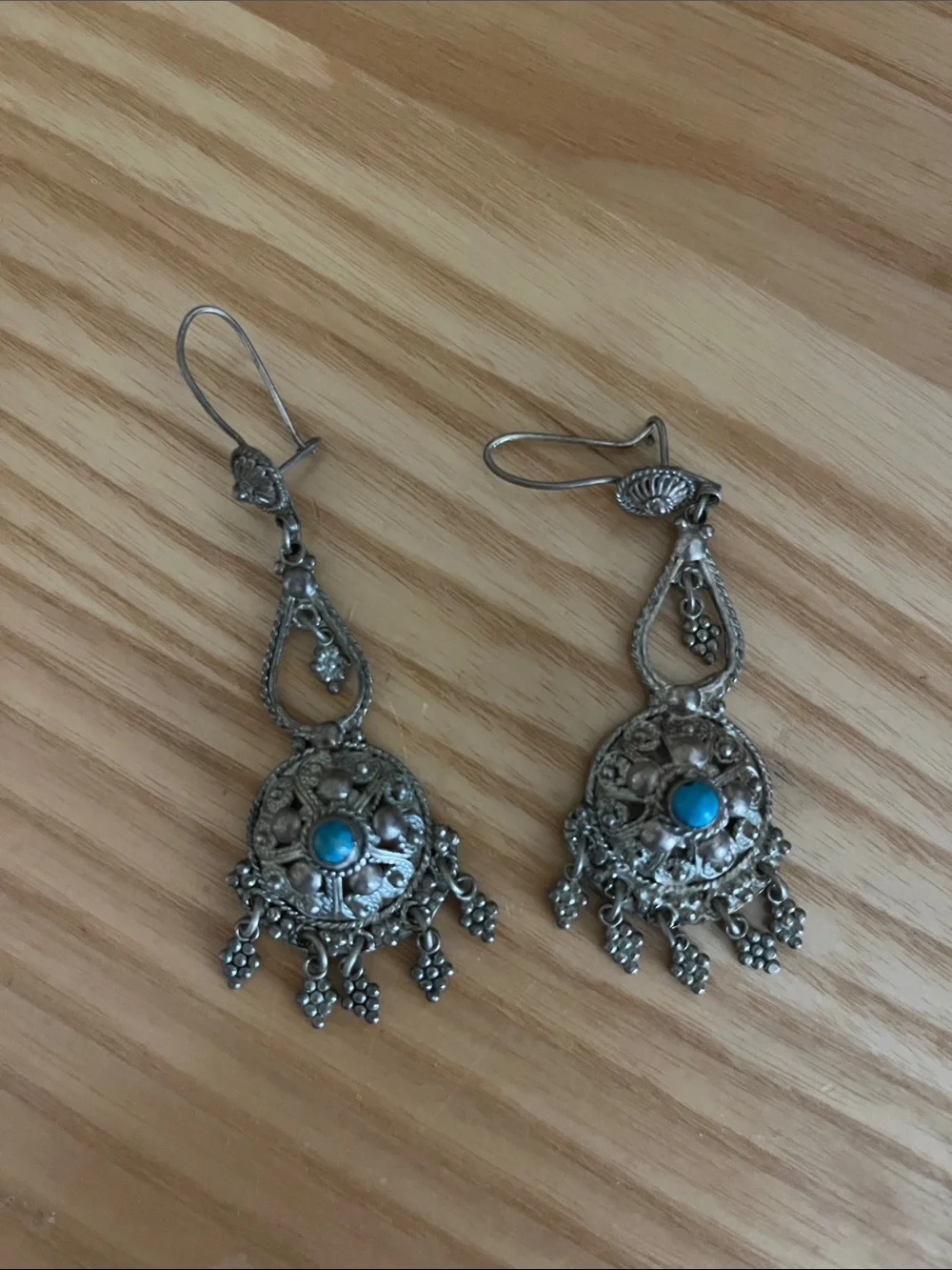 Sterling Silver Filigree Drop Earrings with Turquoise Accent